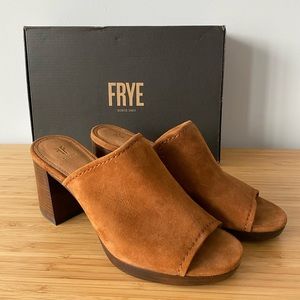 Frye Blake Suede Mule in Nutmeg - Peep Toe